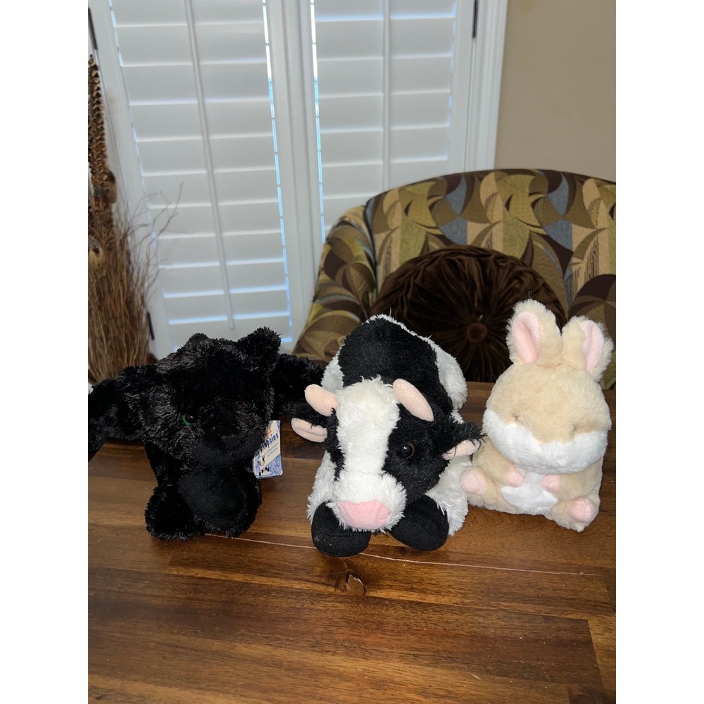Aurora Plush Stuffed animal Lot Cow, Jaguar Flopsie Onix and Bunny